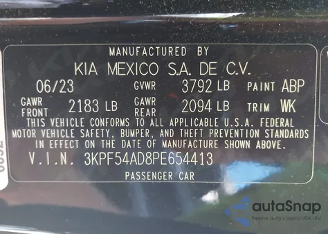 2023 Kia Forte Gt-Line from USA, damaged, VIN 3KPF54AD8PE654413